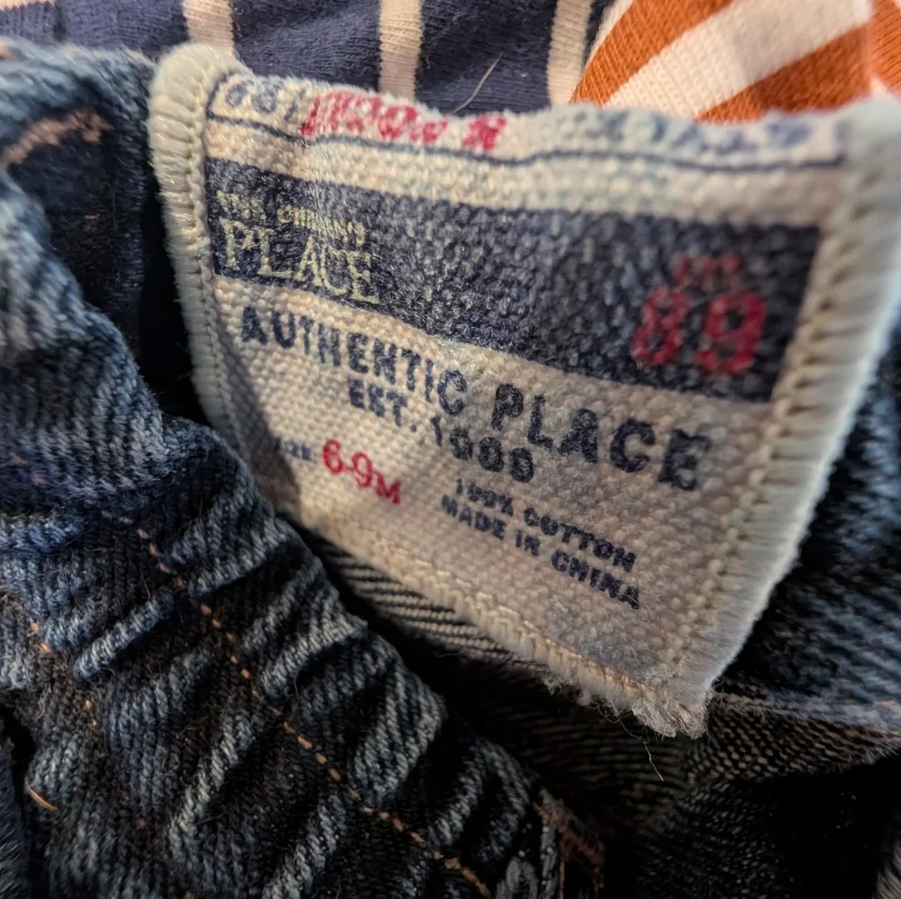 The Children's Place 6-9M Orange and Navy Striped Set with Denim Jeans